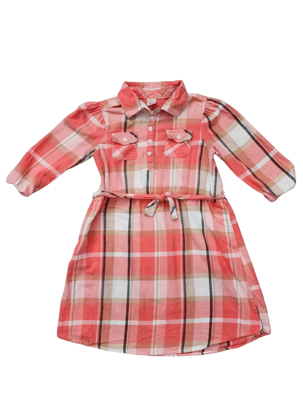 Gymboree Girl's Coral Pink Plaid Dress with Waist Tie